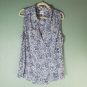 Cabi Womens Sleeveless Blue Cheetah Animal Print Popover Blouse Top Size Large